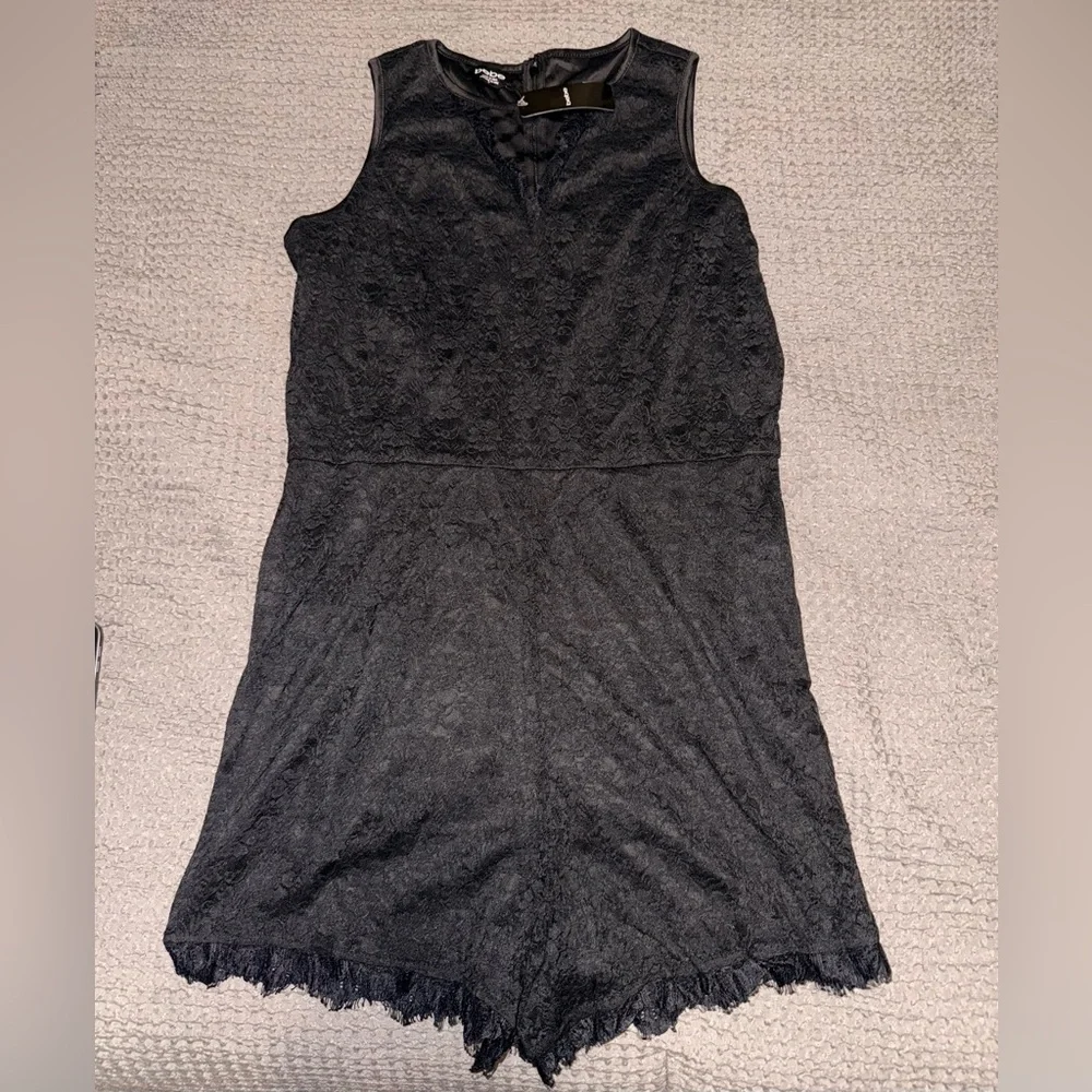 Bebe Fitted Lace with Mesh Romper Shorts Jumpsuit Jet Black
